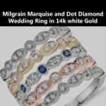 Milgrain Marquise and Dot Diamond Wedding Ring in 14k white Gold