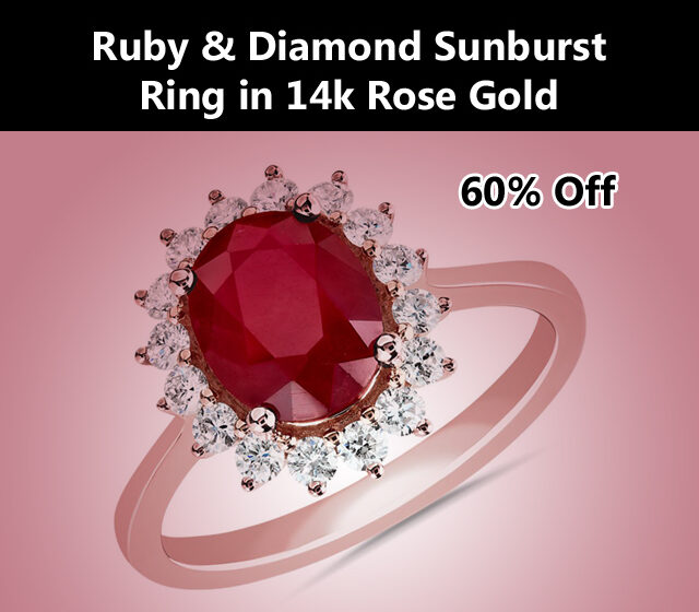 Ruby and Diamond Sunburst Ring in 14k Rose Gold
